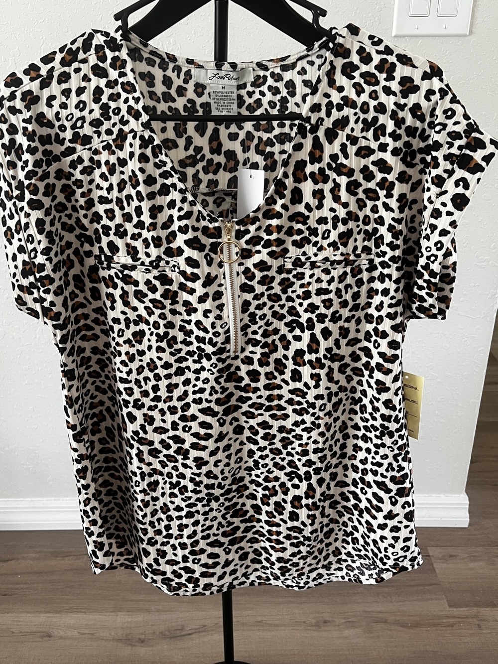 Love Potion Leopard Print Short Sleeve Top - White, Tan, Black